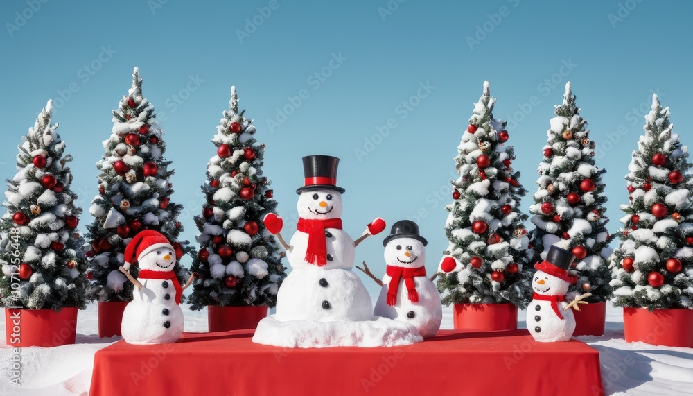 Obraz premium Snowman Family in Winter Wonderland