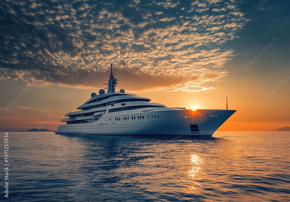 Luxury Cruise Ship Sailing Under Sunset Sky Luxury Cruise Ship Sailing Under Sunset Sky