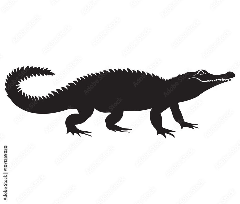 Alligator silhouette vector illustration design, Silhouette of a crocodile, Alligator icon Alligator silhouette vector illustration design, Silhouette of a crocodile, Alligator icon