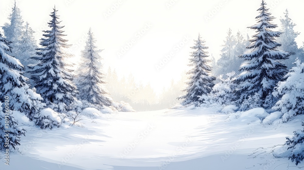 Fototapeta premium Tranquil Winter Landscape with Snow-Covered Trees