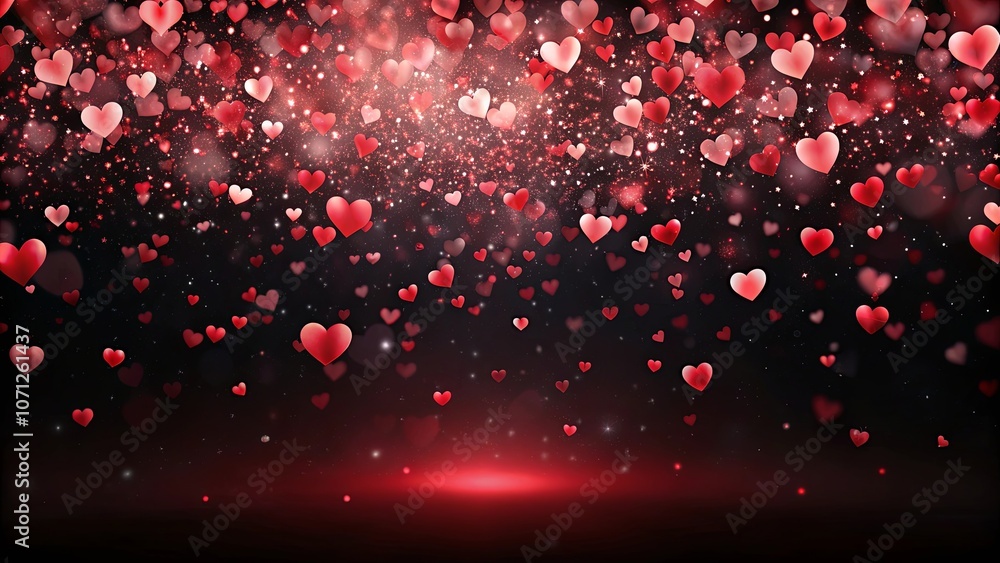A cascade of crimson hearts raining down on a velvet black backdrop, adorned with a shimmering veil of stardust. A cascade of crimson hearts raining down on a velvet black backdrop, adorned with a shimmering veil of stardust.