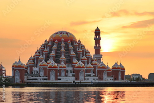 The evening sky around the beautiful 99 dome mosque