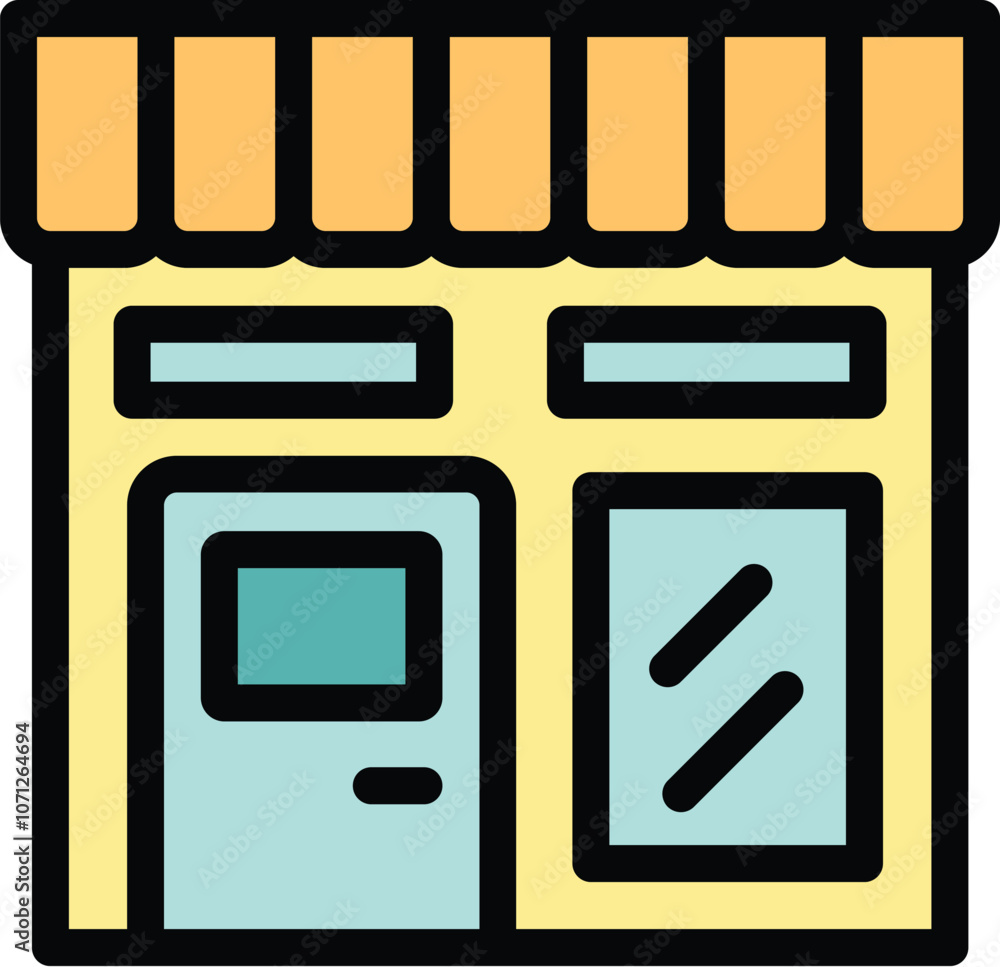 Small business storefront with a glass door and large windows, perfect for representing local businesses Small business storefront with a glass door and large windows, perfect for representing local businesses