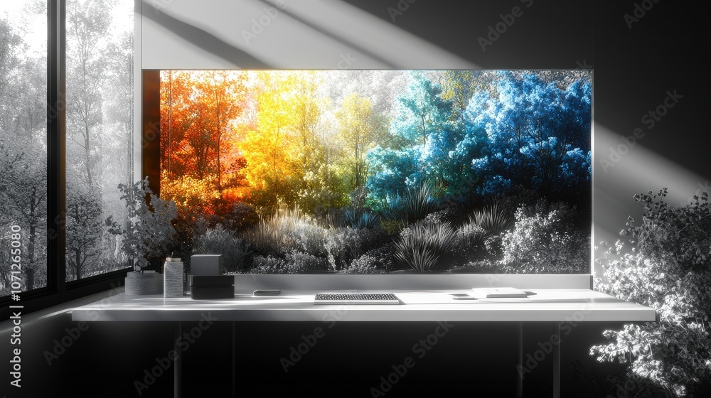 Naklejka premium Minimalistic Modern Workspace with Clean Desk Aesthetics