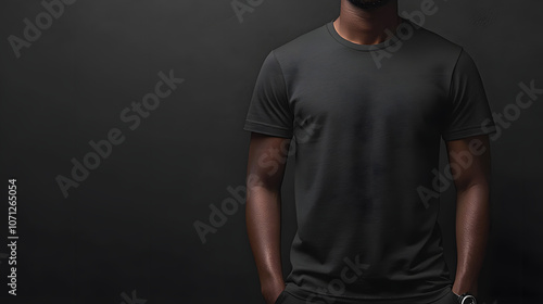 High-Quality White T-Shirt Mockup, Front View, Displayed on a Black Background, Perfect for Branding and Design Presentations, Suitable for Fashion and Merchandise Showcases 