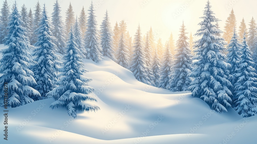 Fototapeta premium Serene Winter Landscape with Snow-Covered Trees