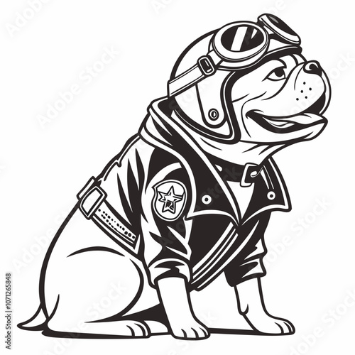 black and cartoon illustration of a person bull dog airplane pilot