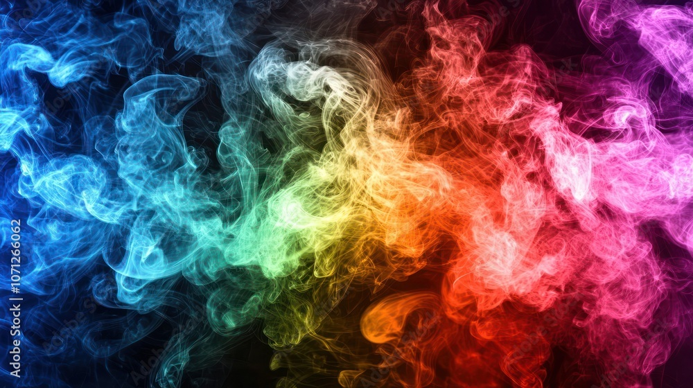 Plumes of multicolored smoke rising and swirling together in vibrant shades. Plumes of multicolored smoke rising and swirling together in vibrant shades.