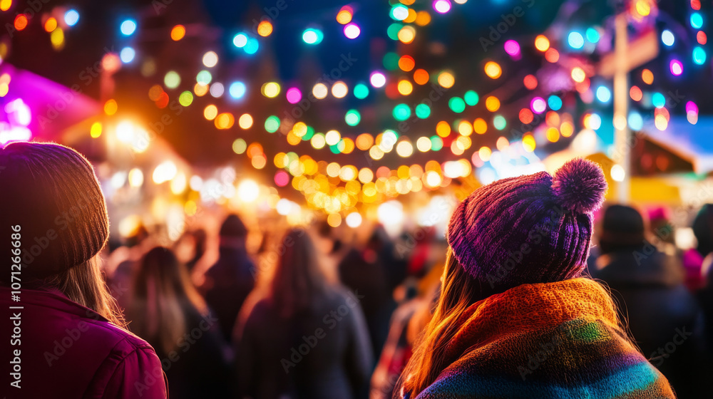Obraz premium Enchanting Evening Lights: A Colorful Display at the Festival of Joy