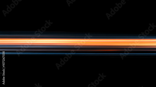 Abstract background with blue and orange gradient light streaks on black, glowing blurred motion effect, glowing horizontal lines. Glowing. Illustration