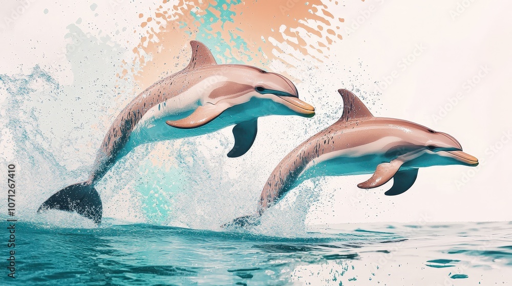 Obraz premium Playful Dolphins Jumping Through Ocean Waves
