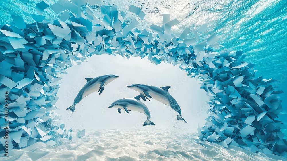 Naklejka premium Playful Dolphins Jumping Through Ocean Waves