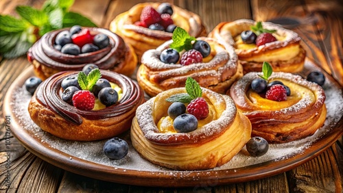 Wallpaper Mural A collection of delectable pastries, adorned with a symphony of fresh berries, nestled upon a rustic wooden table. Torontodigital.ca