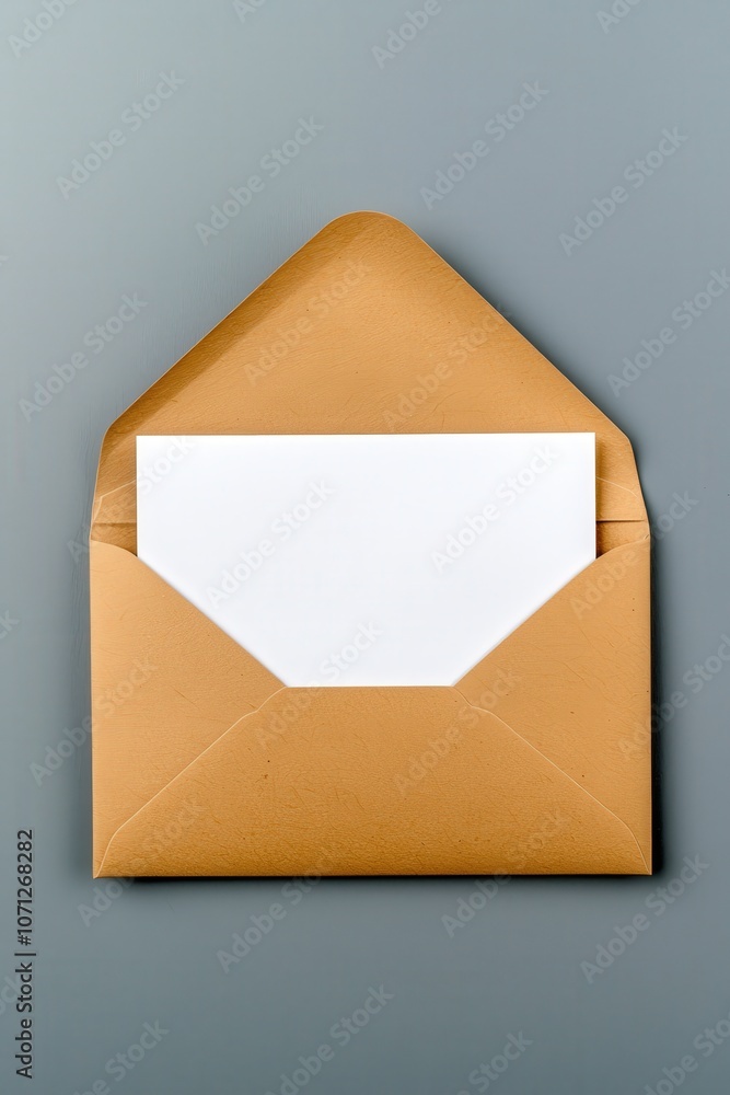 A blank white postcard next to an open envelope on a gray background, showcasing the design of both elements. A blank white postcard next to an open envelope on a gray background, showcasing the design of both elements.