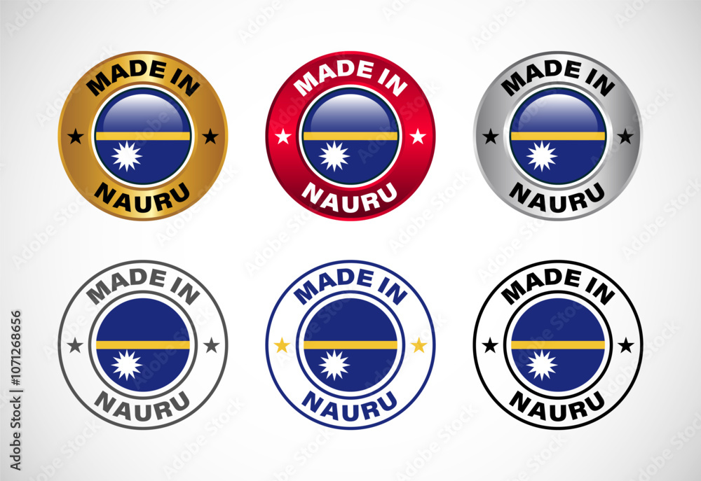 Made in Nauru label icon with flag. Icon set for business, badge, seal, sticker, logo, and symbol Made in Nauru label icon with flag. Icon set for business, badge, seal, sticker, logo, and symbol