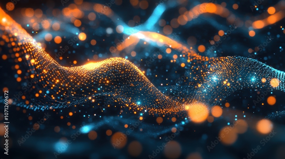 Abstract Blue and Orange Glowing Particle Wave Background. Abstract Blue and Orange Glowing Particle Wave Background.