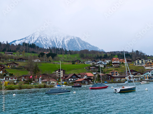 Thun cityspace with Alps mountain and lake in Switzerland.