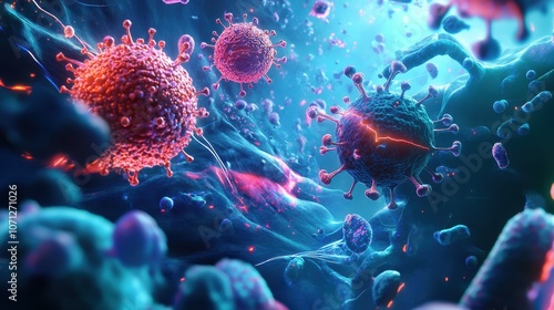 3D Render of Coronavirus, COVID-19, Virus, Viral Particles, Abstract Background, Medical Science Illustration