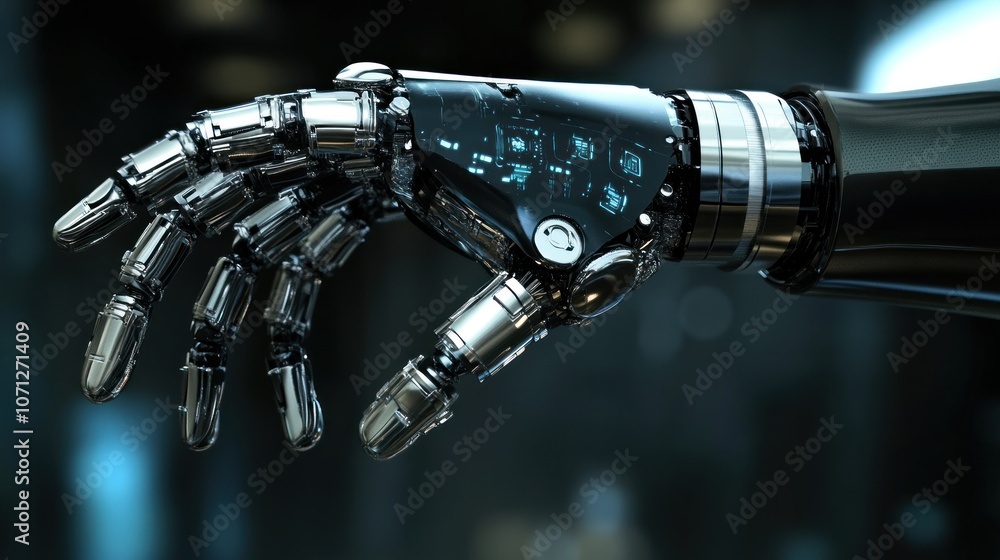 Intricate Metallic Robot Hand on Dark Background Intricate Metallic Robot Hand on Dark Background