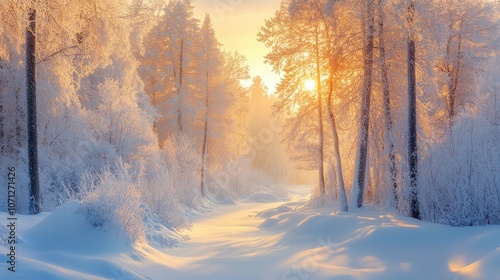 Serene Winter Landscape with Snow-Covered Trees