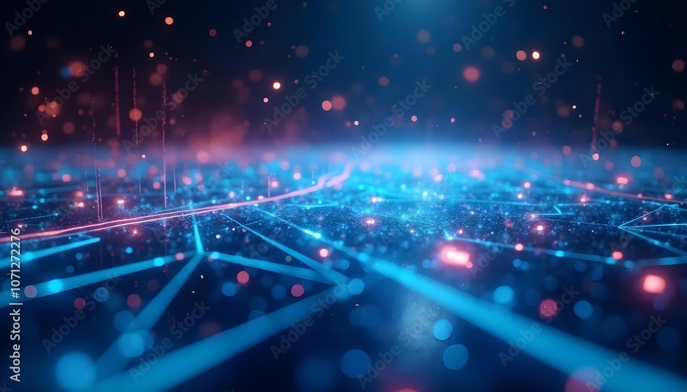 Virtual holography, futuristic digital interface, glowing blue and pink geometric shapes and lines Virtual holography, futuristic digital interface, glowing blue and pink geometric shapes and lines