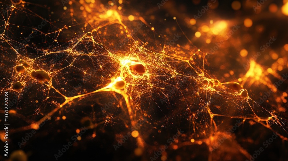 Network of Orange-Yellow Points and Lines on Dark Background Network of Orange-Yellow Points and Lines on Dark Background