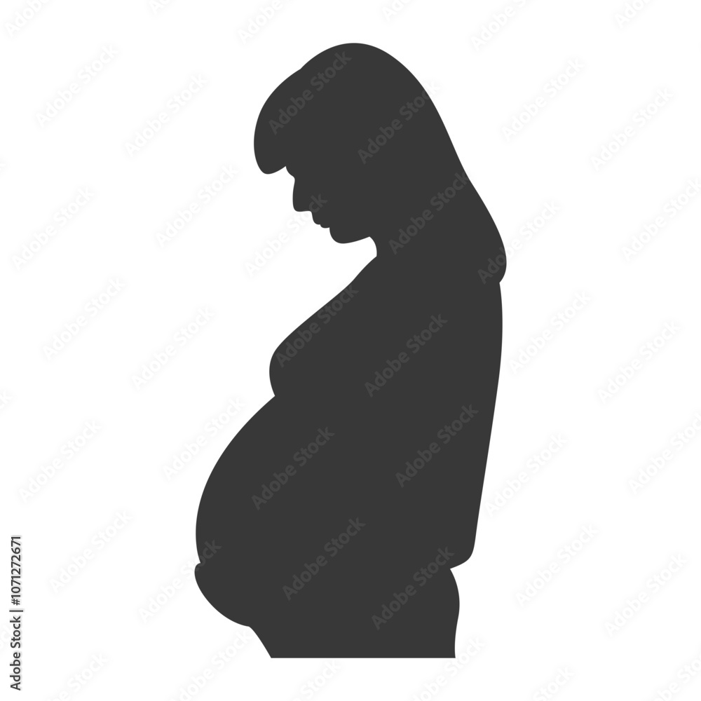 Pregnant Mom Silhouette Isolated on White Background. Black and White Vector Illustration. Pregnant Mom Silhouette Isolated on White Background. Black and White Vector Illustration.