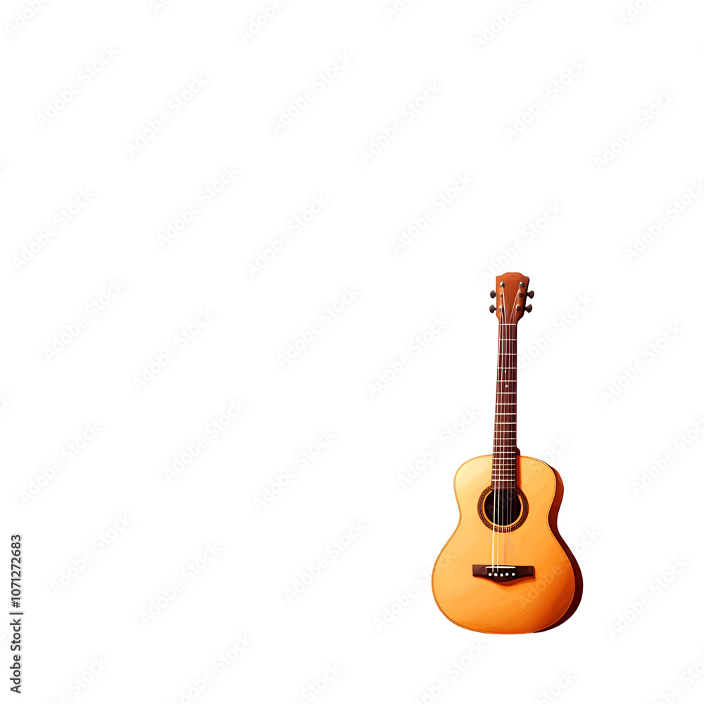 Obraz premium A beautiful acoustic guitar stands against a dark background, showcasing its warm wood tones and elegant shape.