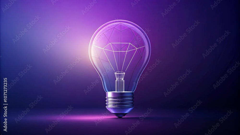 A single incandescent light bulb with a geometric diamond shape inside the glass, illuminated with a purple and blue gradient background. A single incandescent light bulb with a geometric diamond shape inside the glass, illuminated with a purple and blue gradient background.