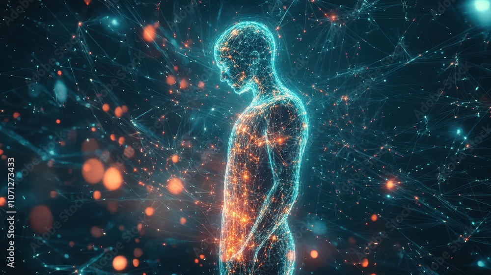 Abstract Human Figure Made of Lines and Lights - Network, Connection, Technology Concept. Abstract Human Figure Made of Lines and Lights - Network, Connection, Technology Concept.