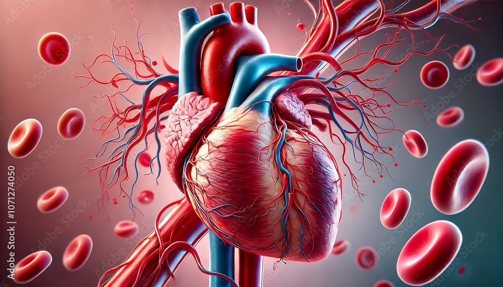 3D Human Heart with Blood Vessels and Red Blood Cells, Realistic 3D ...