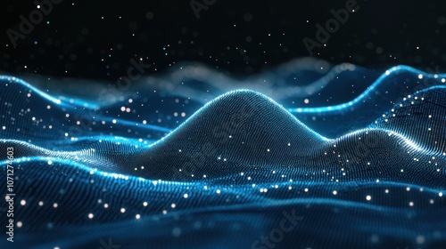 Wallpaper Mural Light Blue Wavy 3D Shapes on Dark Background Torontodigital.ca