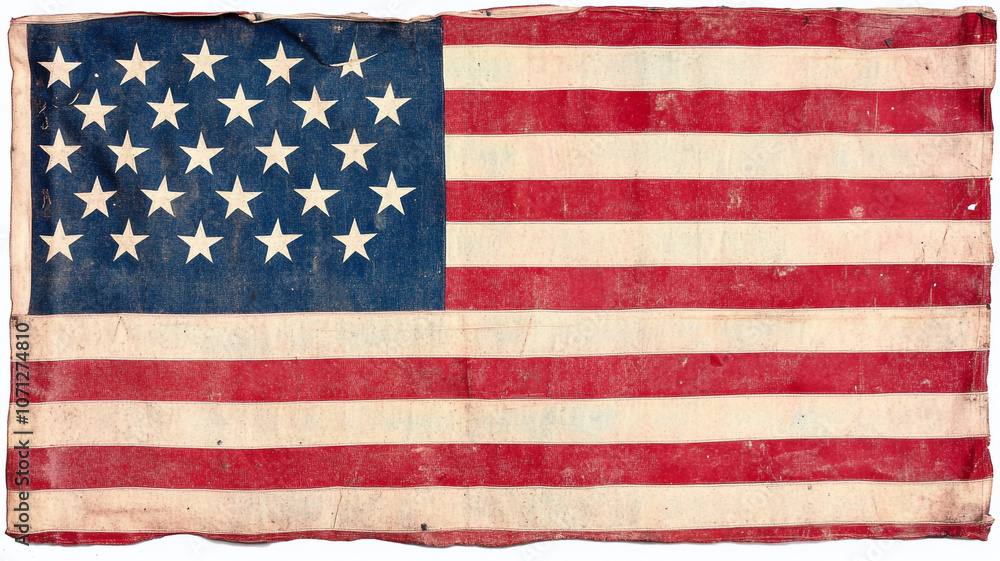Obraz premium A historic American flag waving gently in the breeze during a sunny afternoon