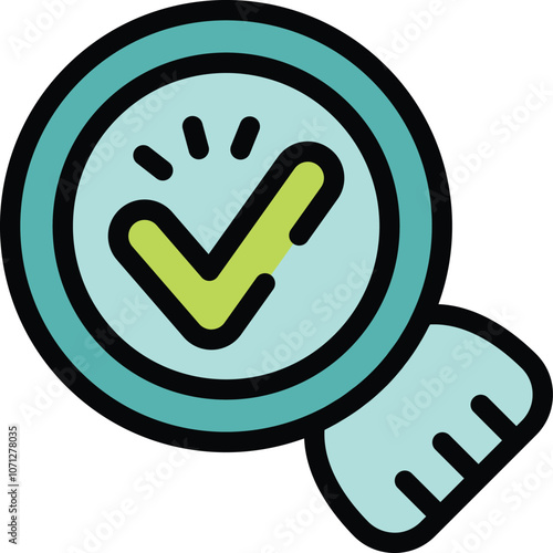 Magnifying glass is showing green check mark symbol for approval, accepting or passing test concept