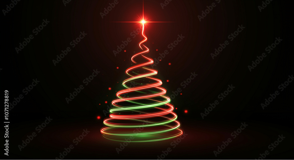 A vibrant, modern Christmas tree formed by swirling neon lights glowing against a dark background, creating a festive, minimalist holiday look. generative ai A vibrant, modern Christmas tree formed by swirling neon lights glowing against a dark background, creating a festive, minimalist holiday look. generative ai