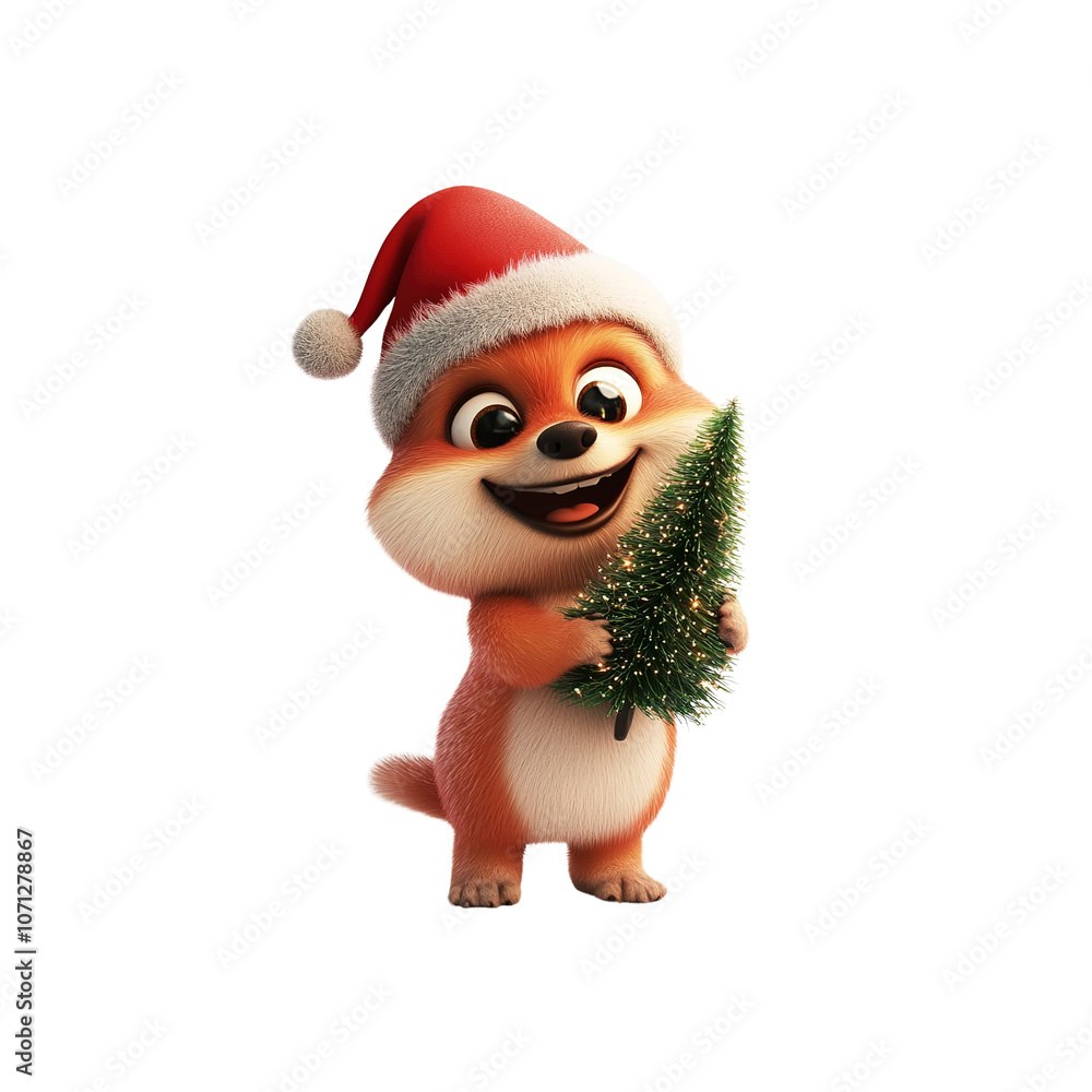 Adorable Cartoon Animal Holding a Christmas Tree Adorable Cartoon Animal Holding a Christmas Tree