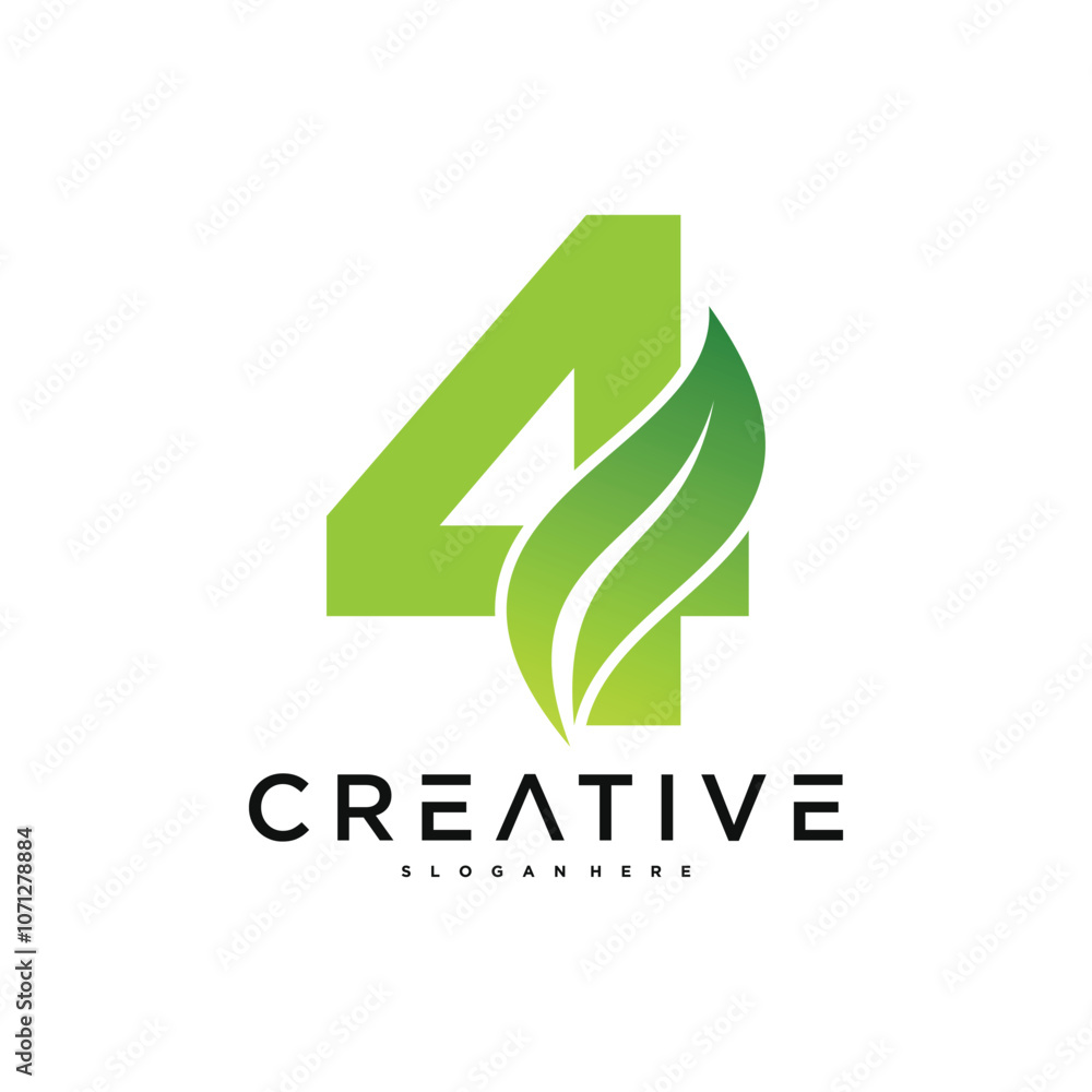 Abstract number 4 and leaf logo design. Premium Vector Abstract number 4 and leaf logo design. Premium Vector