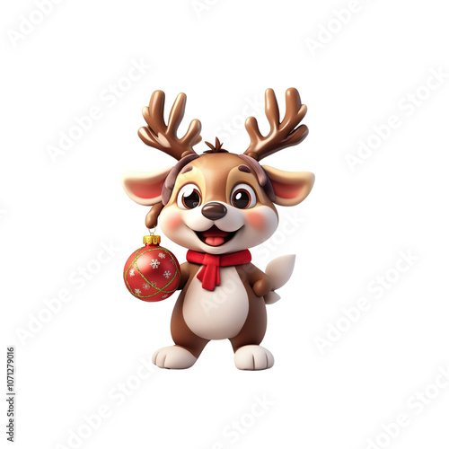 Cute Christmas Reindeer Holding Ornament