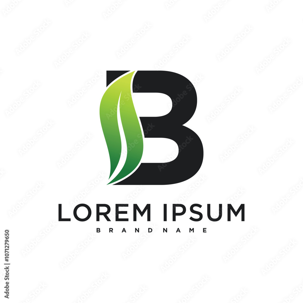 Fototapeta premium Abstract initial letter B and leaf logo design. Premium Vector