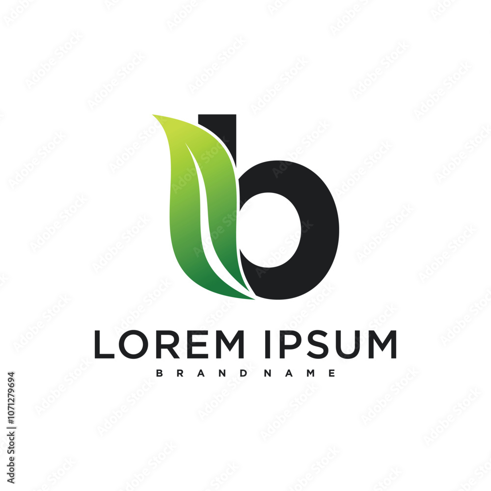Fototapeta premium Abstract initial letter B and leaf logo design. Premium Vector
