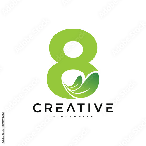 Abstract number 8 and leaf logo design. Premium Vector