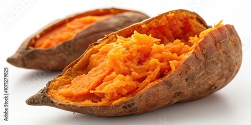 Image of Sweet Potatoes A close view of a baked sweet potato open showing its vibrant orange . The natural sugars and fiber promote slower digestion resulting in a more gradual photo