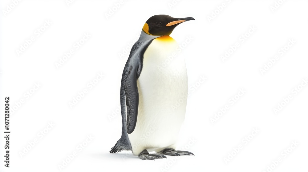 Fototapeta premium A single king penguin standing on a white background.