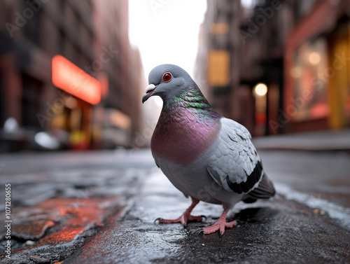 A photographer capturing birds in urban areas, documenting how pigeons, sparrows, and other species live alongside humans. photo