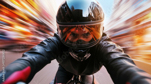 A solo street luge rider zooming past the camera, capturing the speed and intensity of this extreme sport. photo