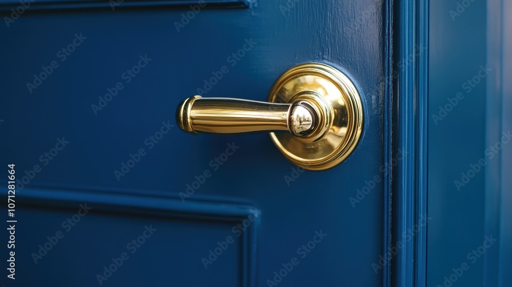 Golden Door Handle on a Deep Blue Door Golden Door Handle on a Deep Blue Door