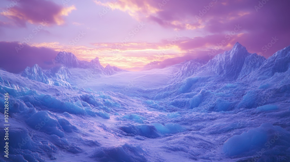 Fototapeta premium A Vibrant Sunset Over a Frozen Mountain Range