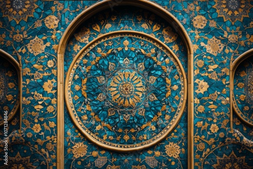 Beautiful Islamic geometric patterns in gold and Blue Textured Pattern Background