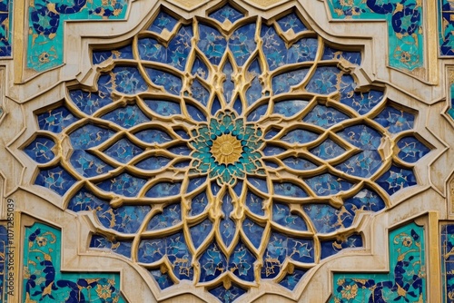 Beautiful Islamic geometric patterns in gold and Blue Textured Pattern Background