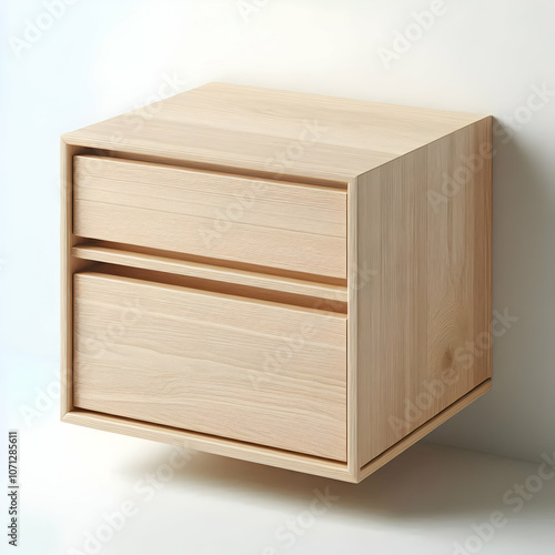 A compact rectangular floating cabinet made from light oak wood with two soft-close drawers and a mi4  photo